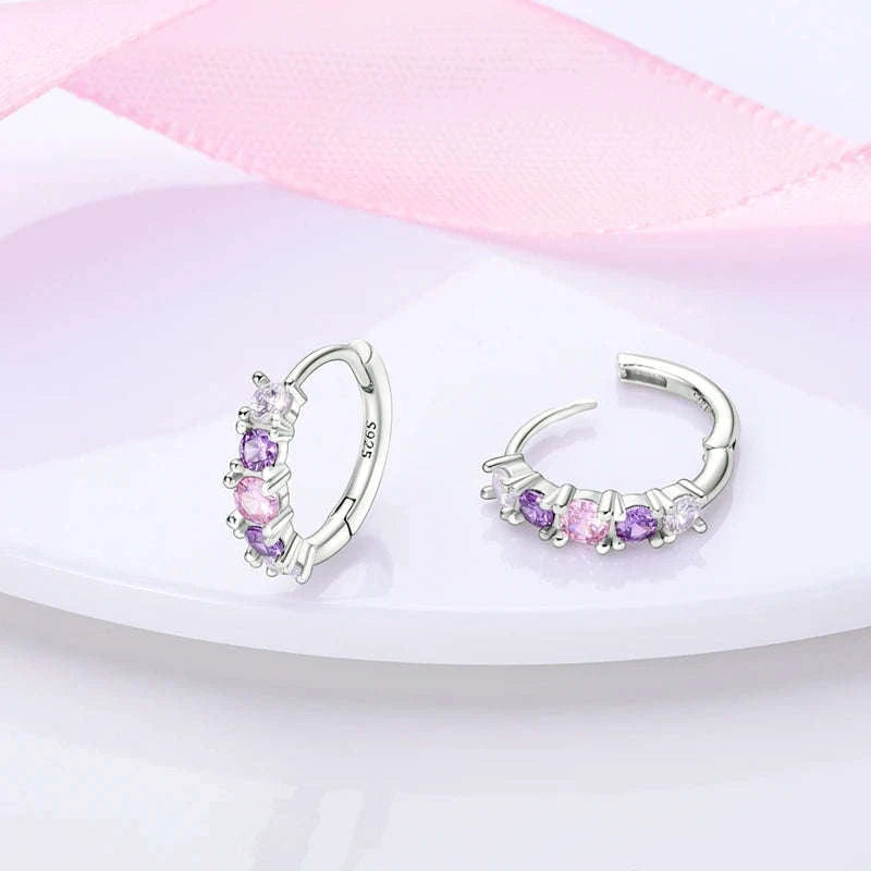 Sterling Silver Star Hoop Earrings with Colored Zirconium-KTE307 / CHINA