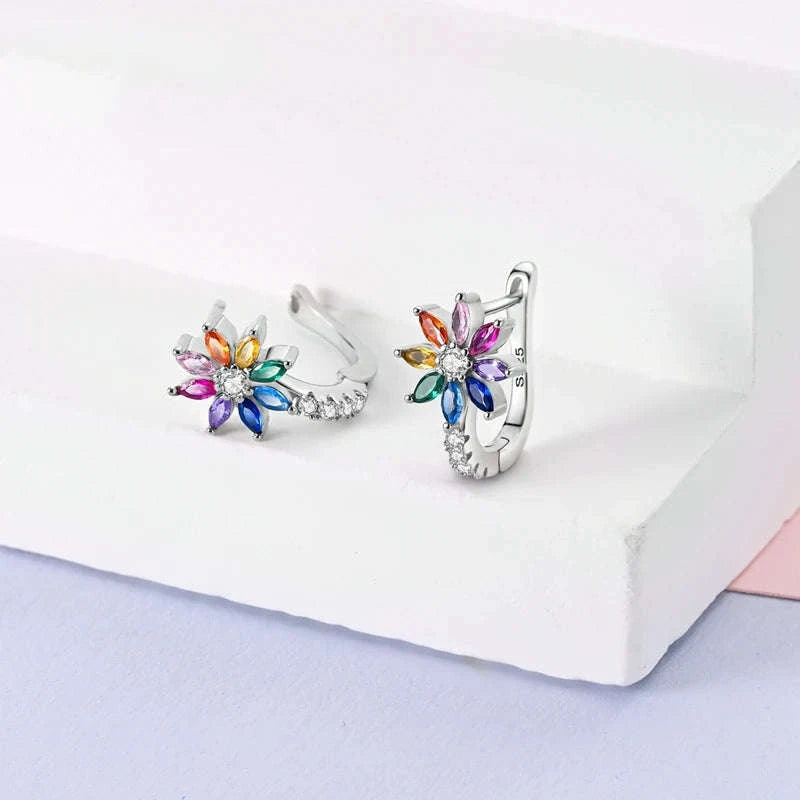 Sterling Silver Star Hoop Earrings with Colored Zirconium-KTE307 / CHINA