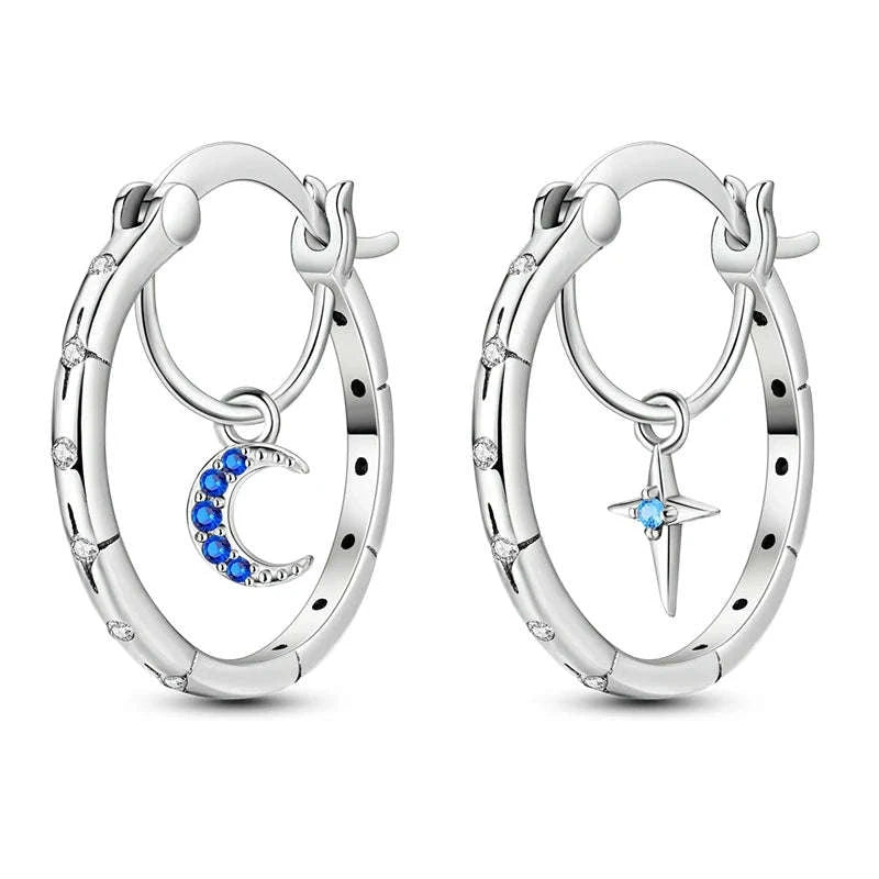 Sterling Silver Star Hoop Earrings with Colored Zirconium-KTE307 / CHINA