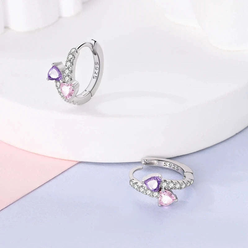 Sterling Silver Star Hoop Earrings with Colored Zirconium-KTE307 / CHINA