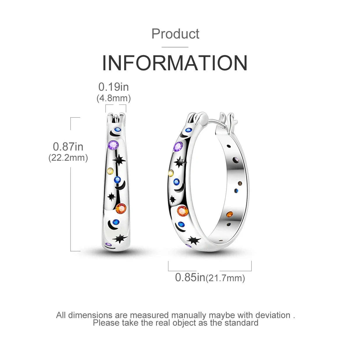 Sterling Silver Star Hoop Earrings with Colored Zirconium-KTE307 / CHINA