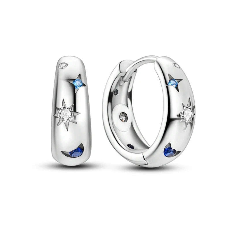 Sterling Silver Star Hoop Earrings with Colored Zirconium-KTE307 / CHINA