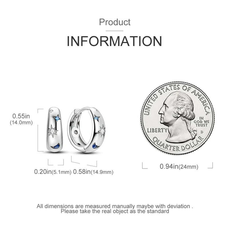 Sterling Silver Star Hoop Earrings with Colored Zirconium-KTE307 / CHINA