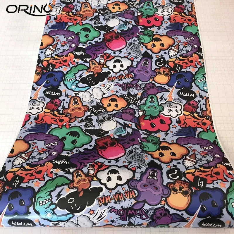 Sticker Bomb Skull Vinyl Wrap Film for Cars, Bikes & Motorcycles-Option 13 / 30cm x 152cm