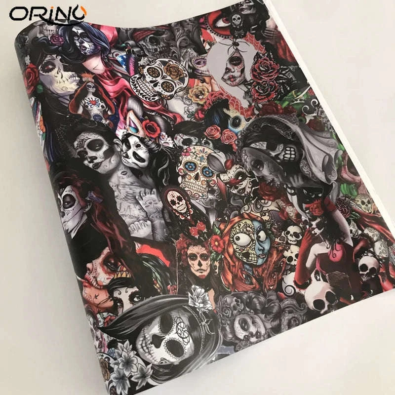 Sticker Bomb Skull Vinyl Wrap Film for Cars, Bikes & Motorcycles-Option 13 / 30cm x 152cm
