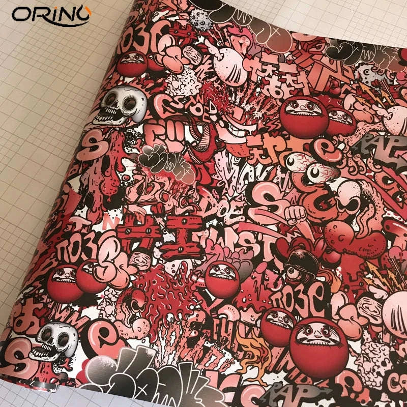 Sticker Bomb Skull Vinyl Wrap Film for Cars, Bikes & Motorcycles-Option 13 / 30cm x 152cm