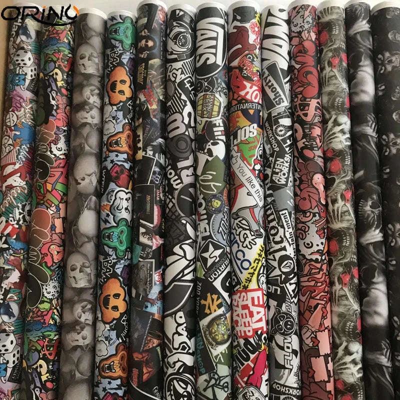 Sticker Bomb Skull Vinyl Wrap Film for Cars, Bikes & Motorcycles-Option 13 / 30cm x 152cm