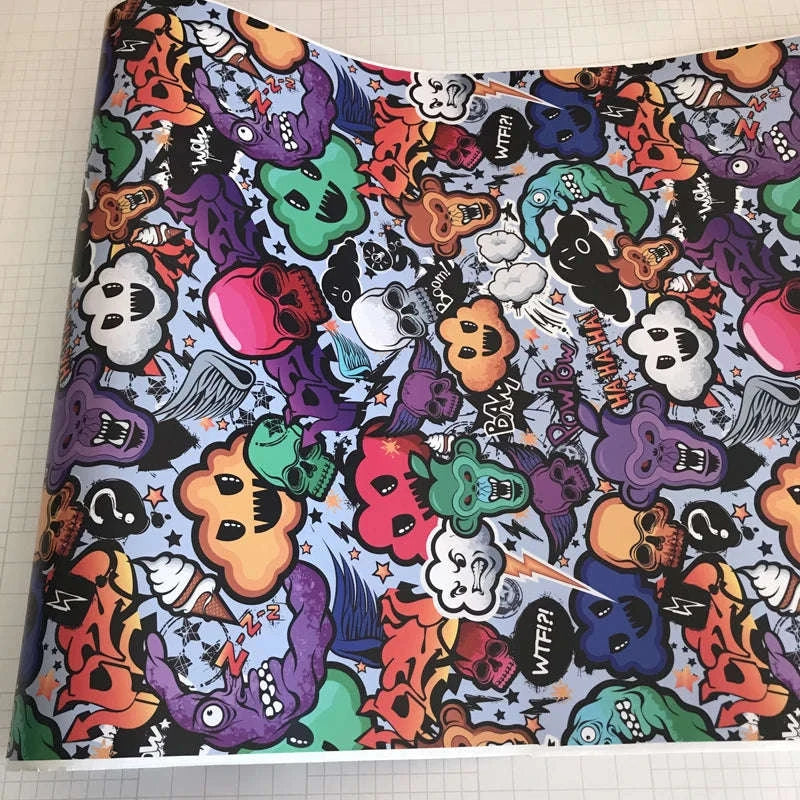 Sticker Bomb Skull Vinyl Wrap Film for Cars, Bikes & Motorcycles-Option 13 / 30cm x 152cm
