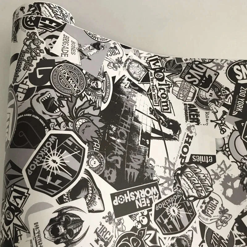 Sticker Bomb Skull Vinyl Wrap Film for Cars, Bikes & Motorcycles-Option 13 / 30cm x 152cm