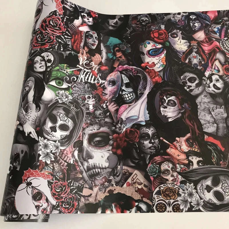 Sticker Bomb Skull Vinyl Wrap Film for Cars, Bikes & Motorcycles-Option 13 / 30cm x 152cm
