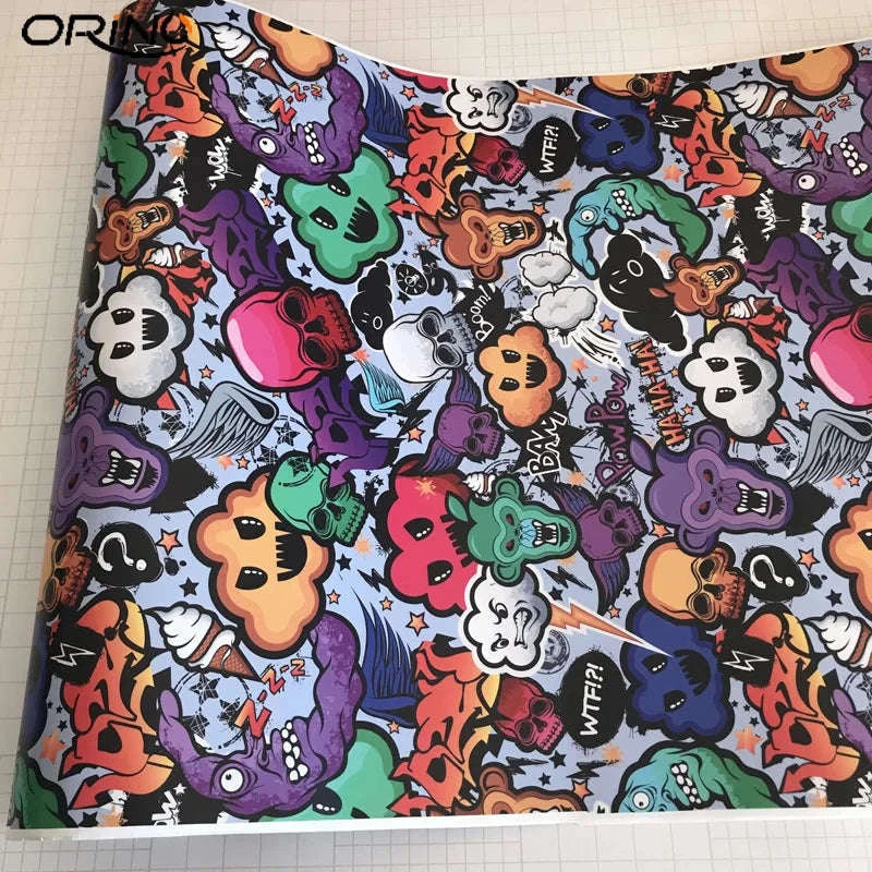 Sticker Bomb Skull Vinyl Wrap Film for Cars, Bikes & Motorcycles-Option 13 / 30cm x 152cm