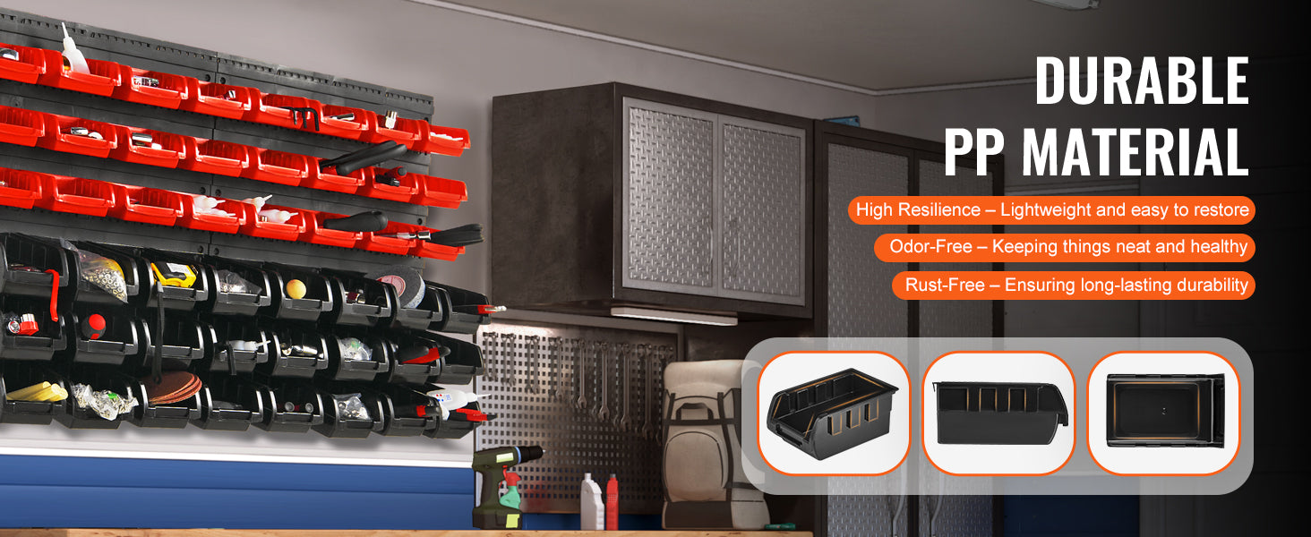 48-Piece Wall Mounted Storage Bins Organizer for Garage Tools