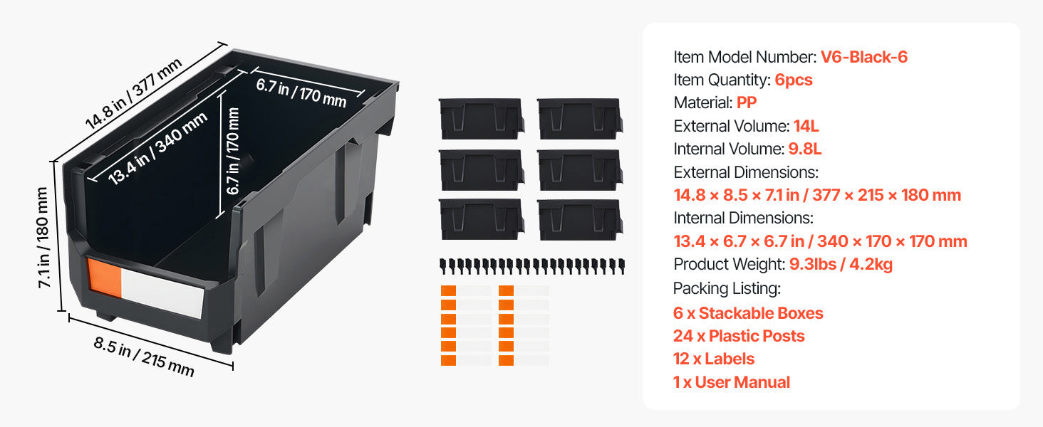 Stackable Storage Bins Set of 6 with Front Access Organizer Boxes