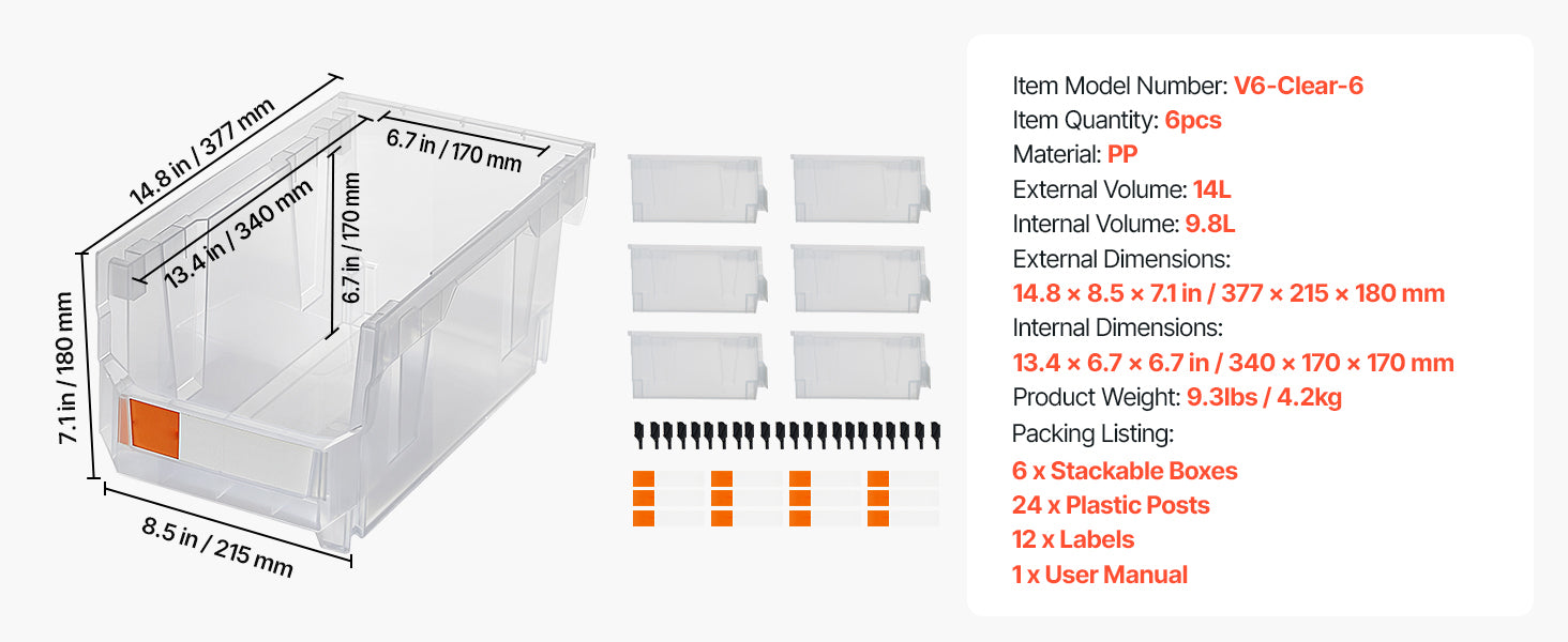 Stackable Storage Bins Set of 6 with Front Access Organizer Boxes