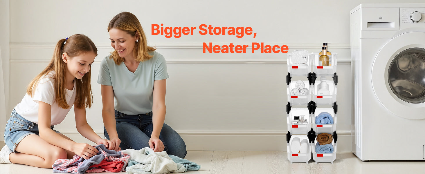 8 Pack Stackable Storage Bins with Front Access Organizer Boxes