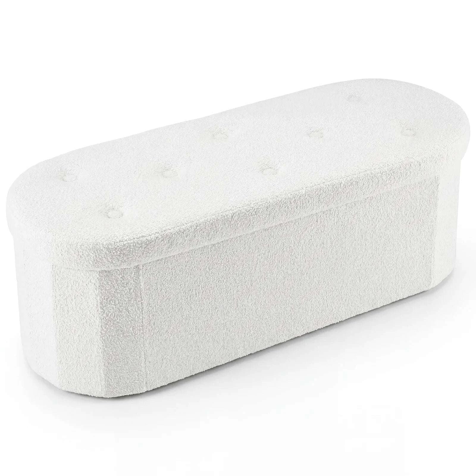 Storage Ottoman Bench 43 Inch with Hidden Storage and Cushion Seat-43IN White / United States