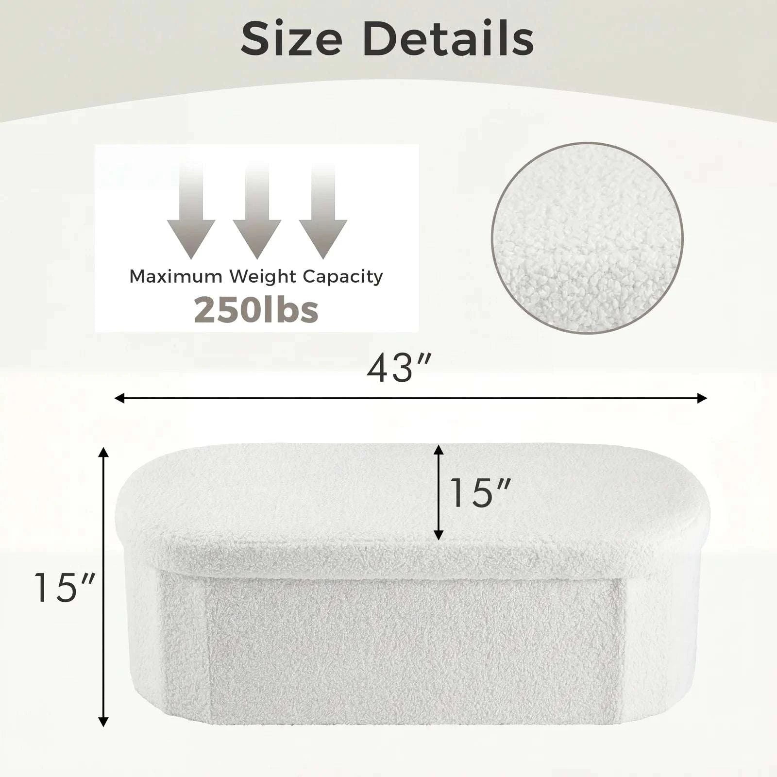 Storage Ottoman Bench 43 Inch with Hidden Storage and Cushion Seat-43IN White / United States