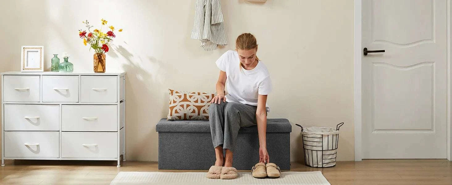 Storage Ottoman Bench with Hidden Toy Box Linen Stool 43in-SMALL / United States