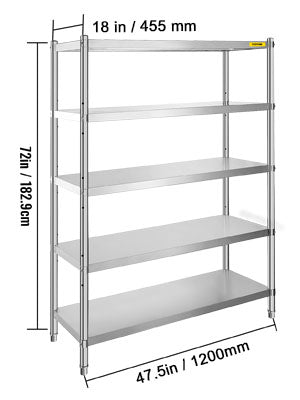 5-Tier Stainless Steel Storage Shelf Heavy Duty Adjustable Rack