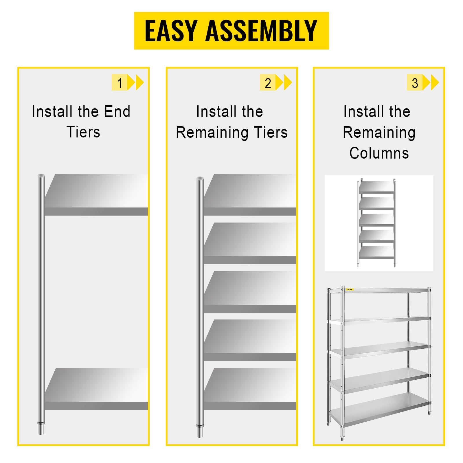 5-Tier Stainless Steel Storage Shelf Heavy Duty Adjustable Rack