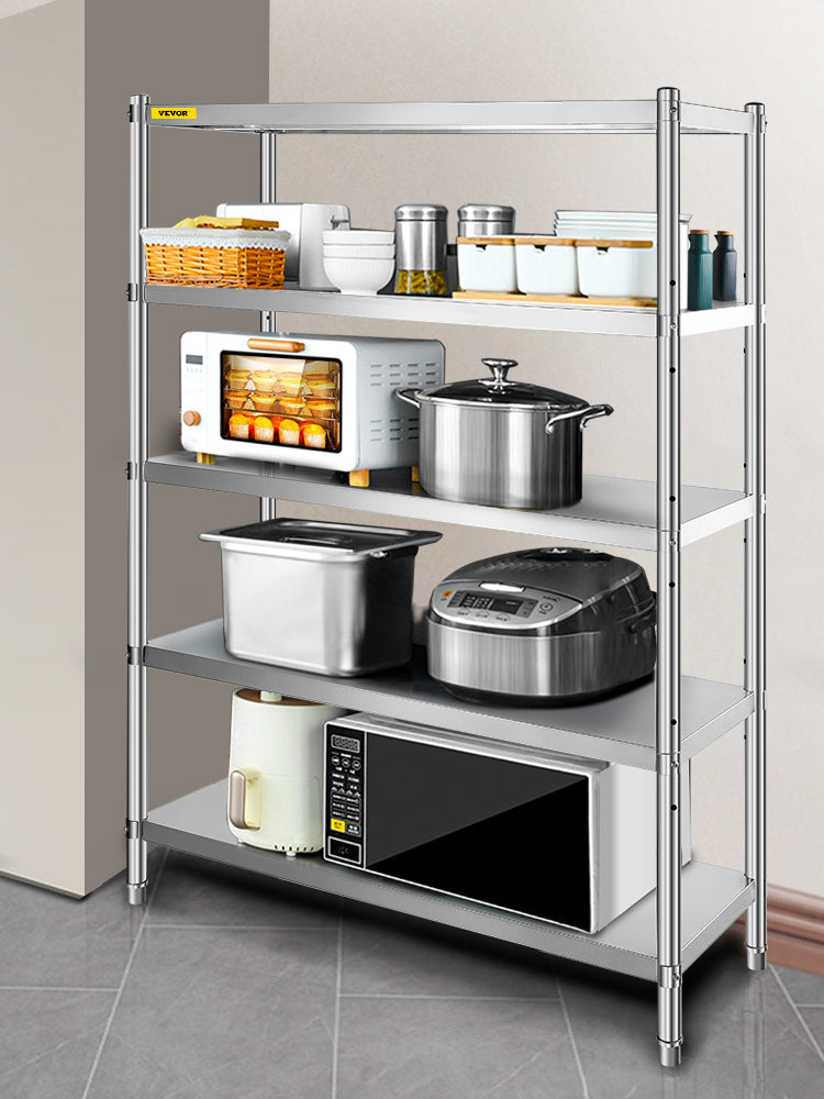 5-Tier Stainless Steel Storage Shelf Heavy Duty Adjustable Rack