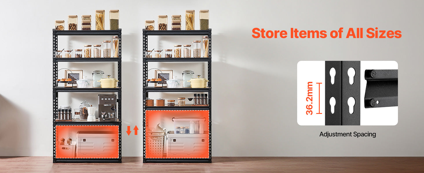 5-Tier Metal Garage Shelving Unit 2000 lbs Capacity Adjustable Rack