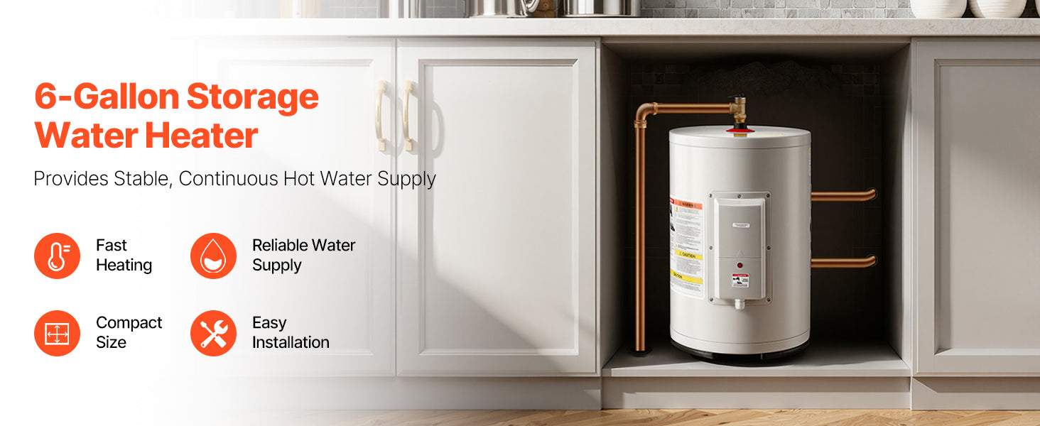 Chauffe-eau électrique de 6 gallons 1600W unité de point d'utilisation
