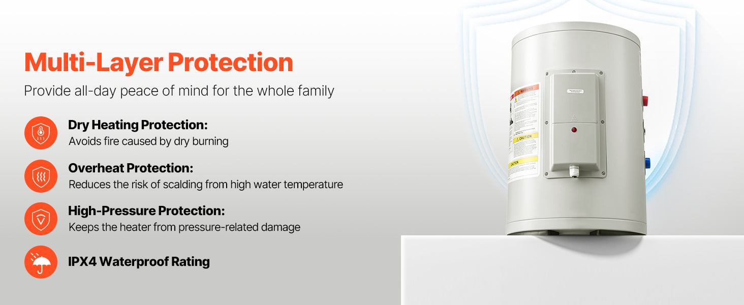 Chauffe-eau électrique de 6 gallons 1600W unité de point d'utilisation