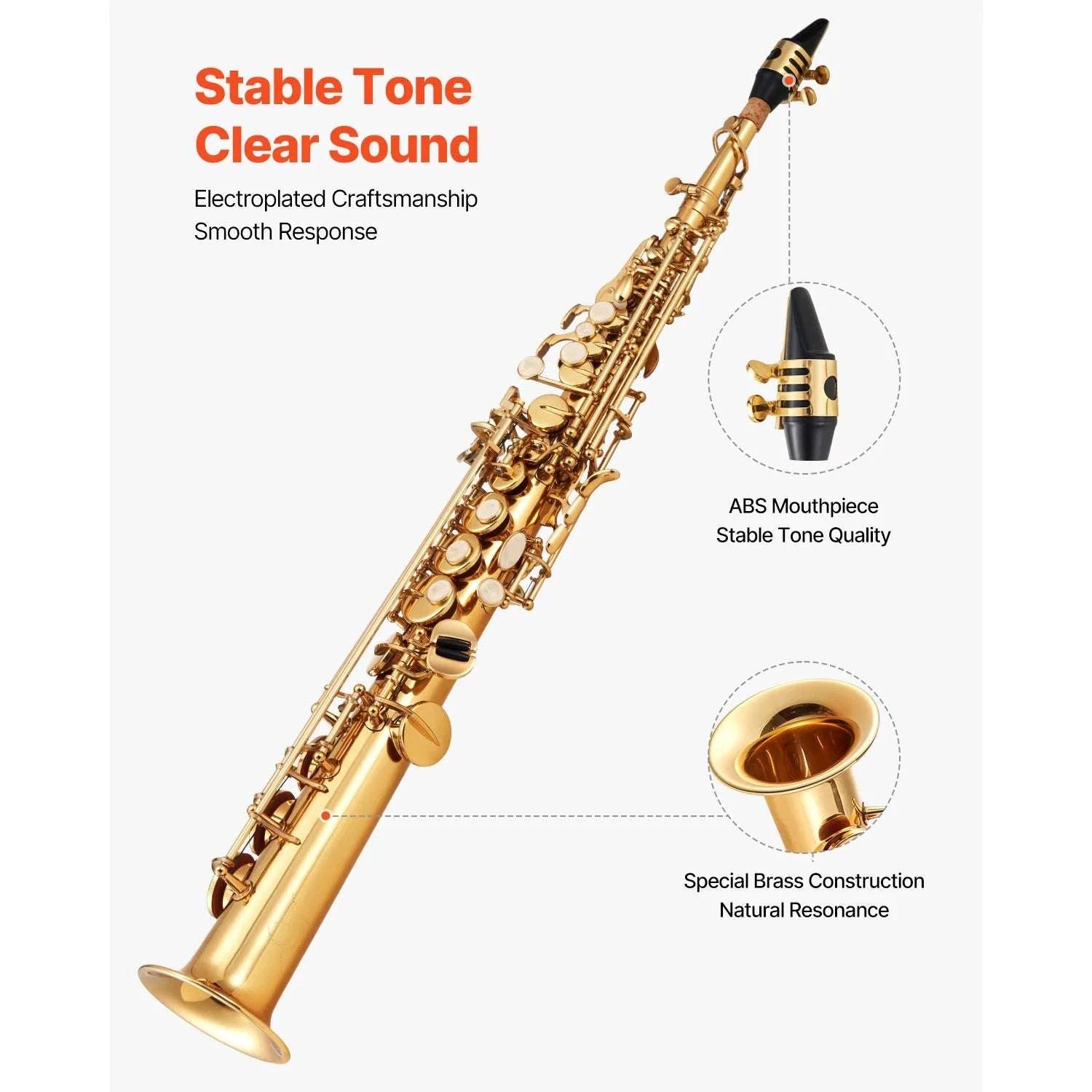 Straight Soprano Saxophone B Flat 23 Keys Beginner Kit-High-tone / United States