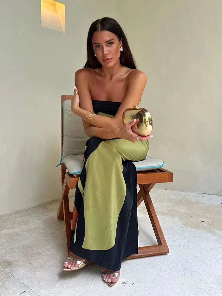 Strapless Printed Maxi Dress-green / L / CHINA