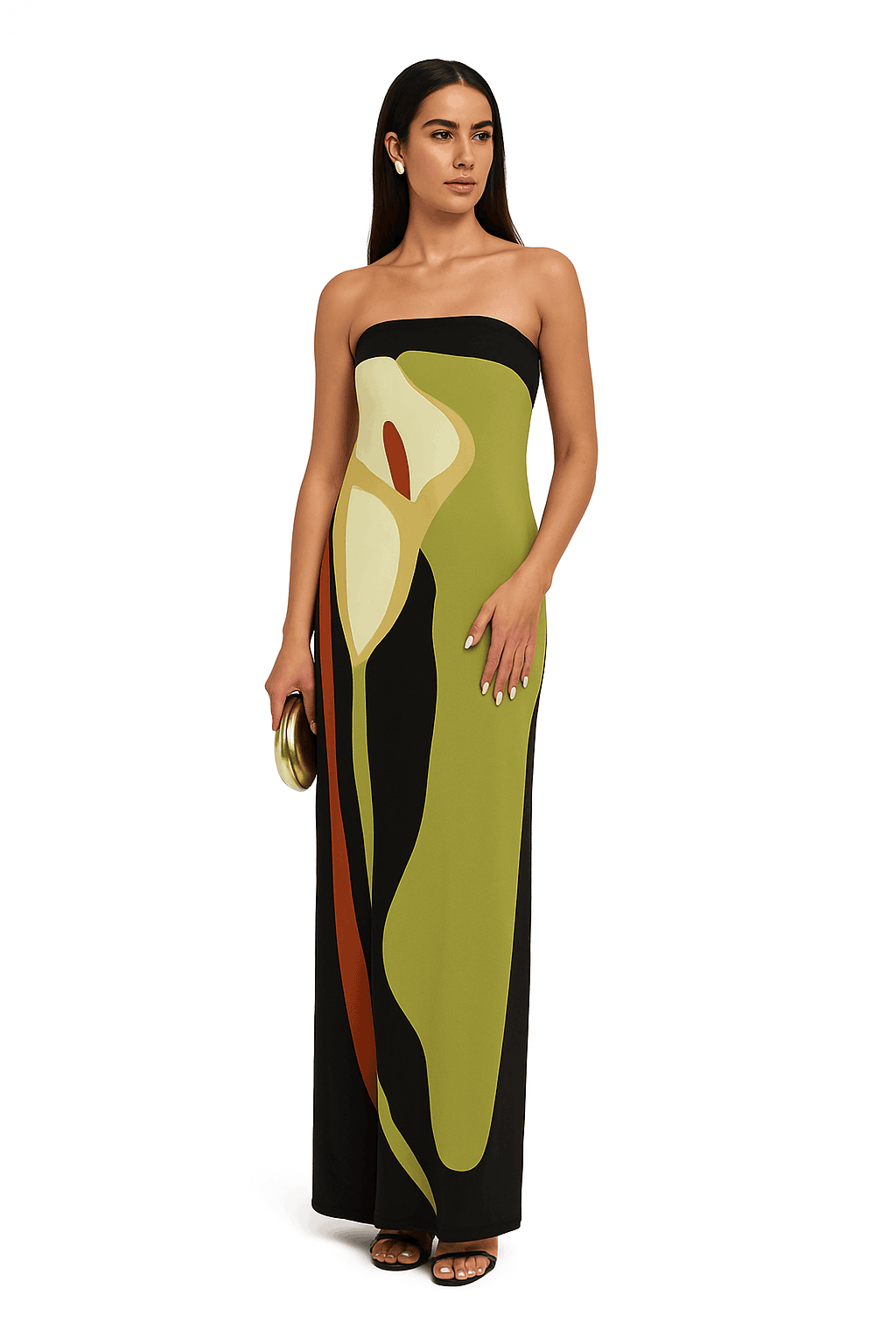 Strapless Printed Maxi Dress with Flowy, Feminine Silhouette-green / L / CHINA