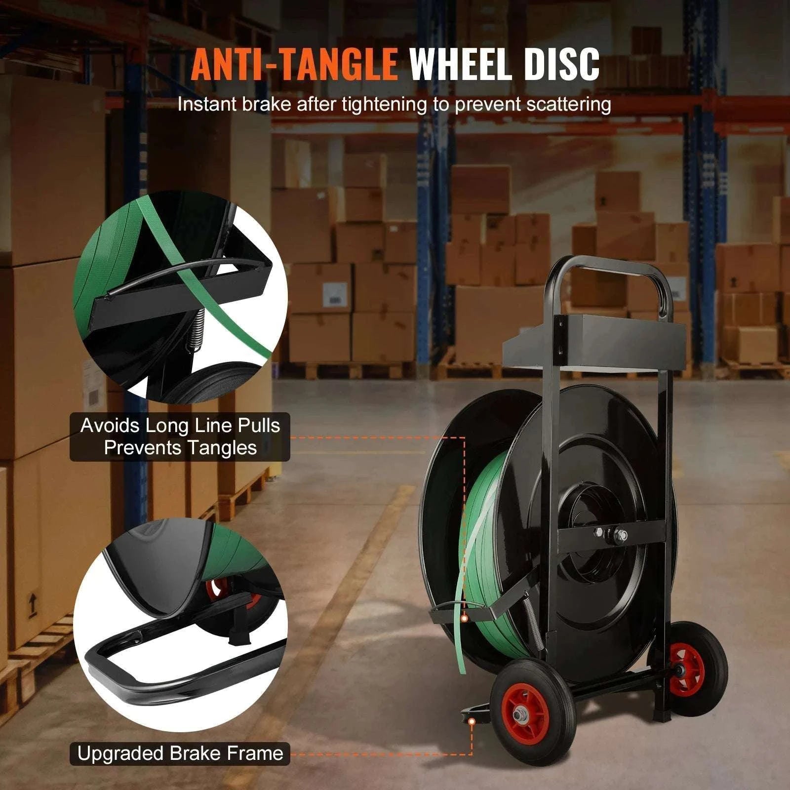 Strapping Dispenser Cart with Anti-Tangle Brake for 8" & 16" Coils-16in new / United States