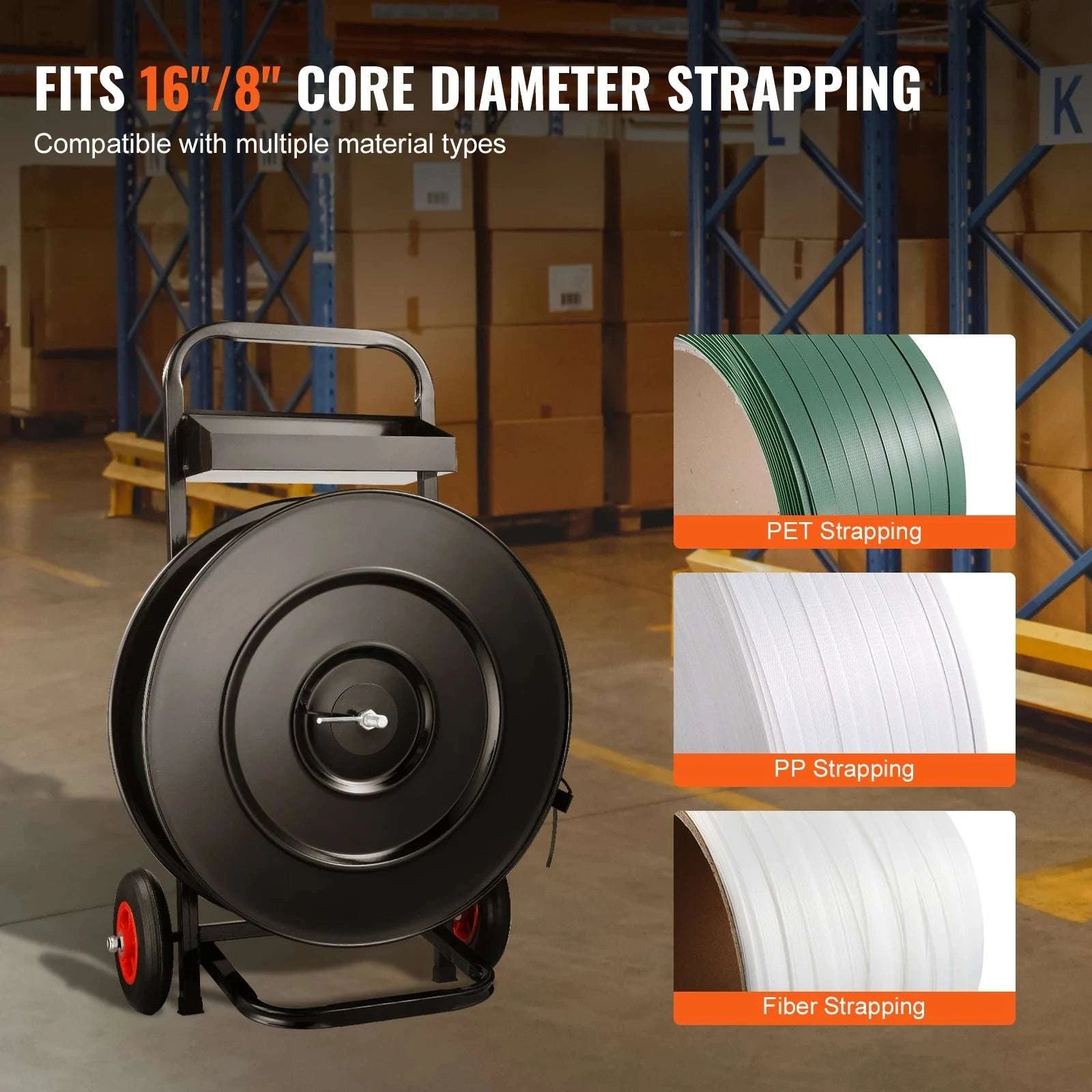 Strapping Dispenser Cart with Anti-Tangle Brake for 8" & 16" Coils-16in new / United States