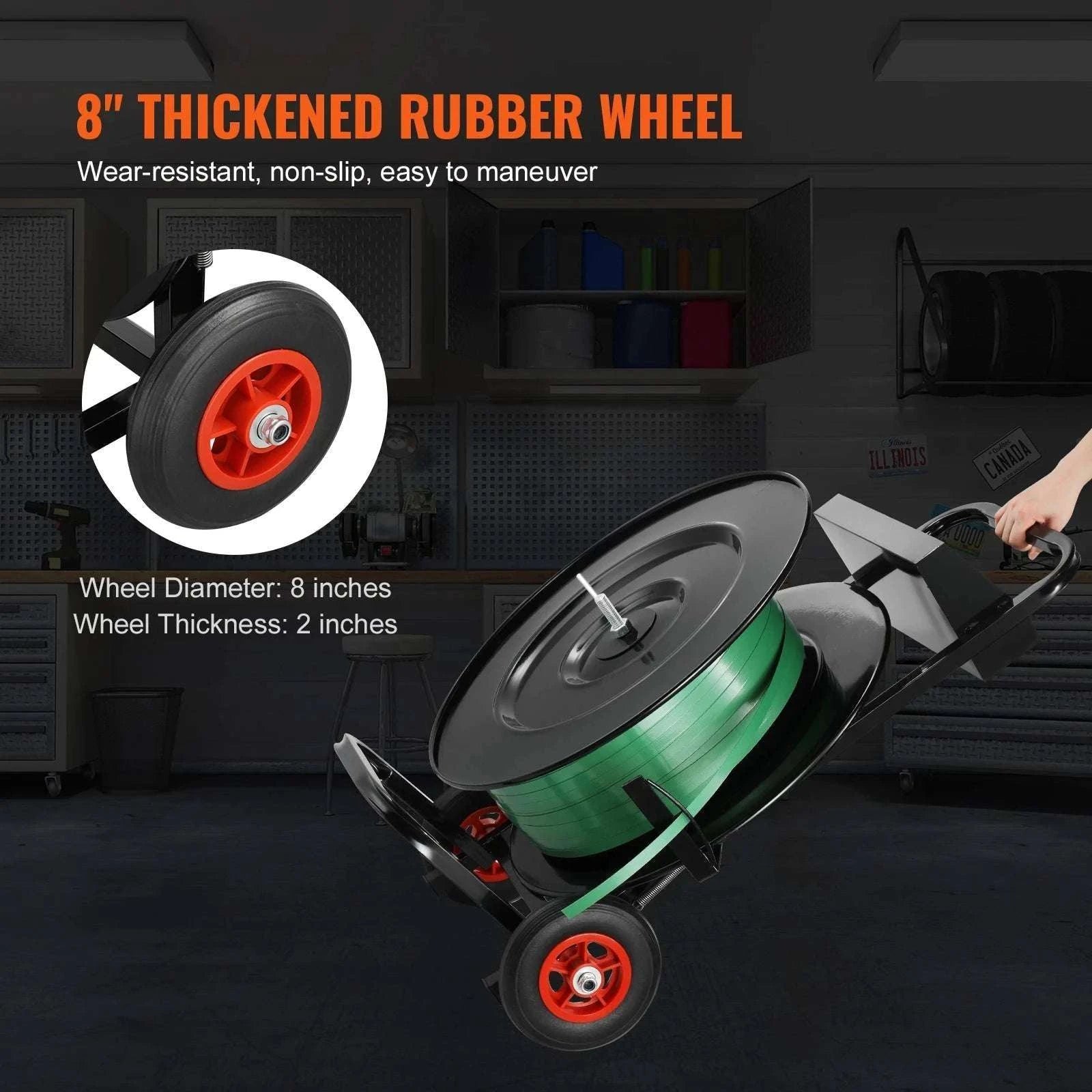 Strapping Dispenser Cart with Anti-Tangle Brake for 8" & 16" Coils-16in new / United States
