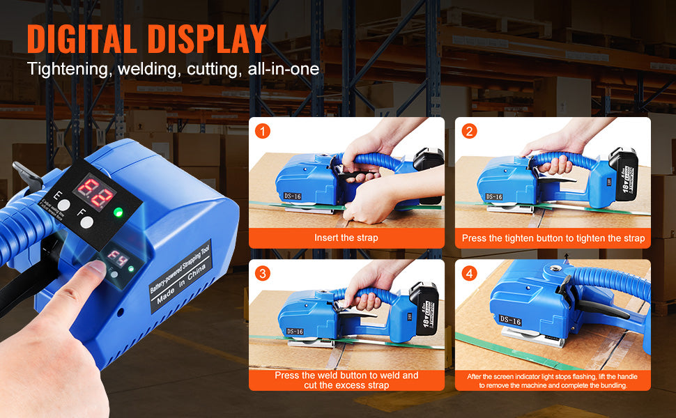 SucceBuy Automatic Electric Strapping Machine Portable Powered Banding Tool for 0.35"-0.63" PP PET Straps Packaging Box Pallet