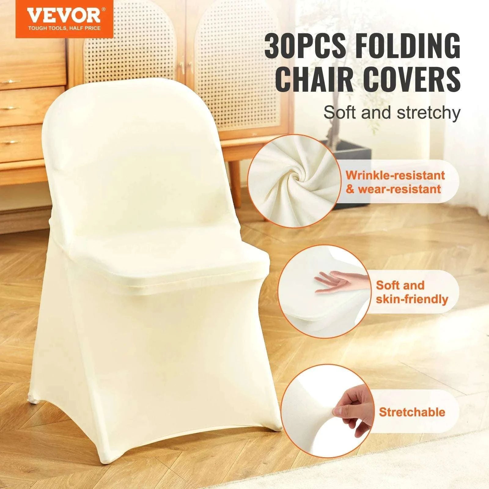 Stretch Spandex Chair Covers (50 Pack) for Weddings & Events-United States / 30 / ivory white