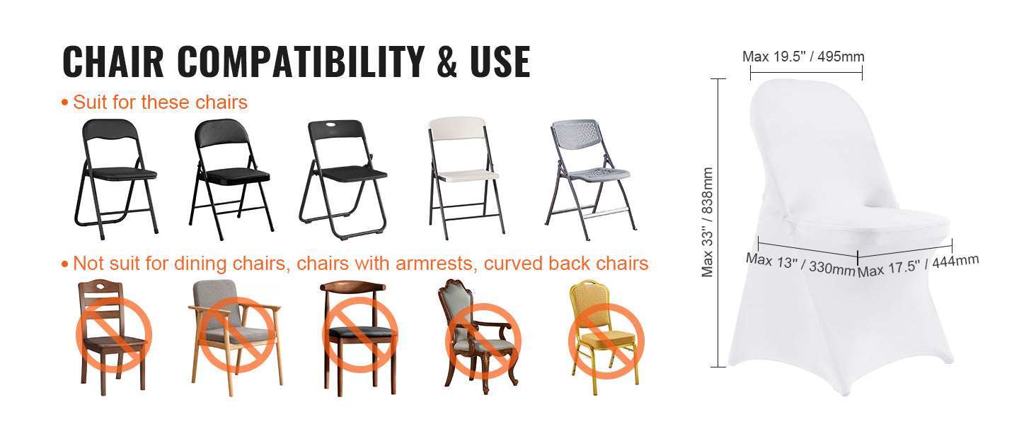 Stretch Spandex Chair Covers for Folding Chairs (12 or 30 Pack)-