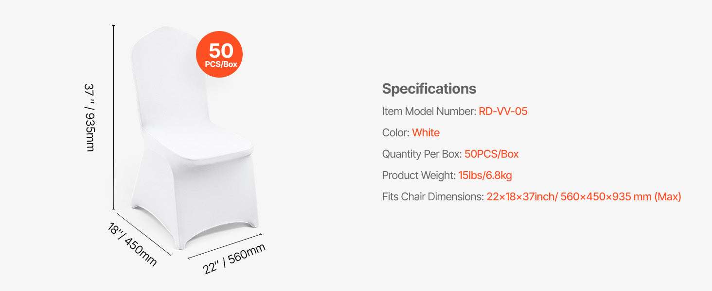 Stretch Spandex Chair Covers for Weddings & Events (50/100 Pack)-Flat-Front White / 50PCS / Poland