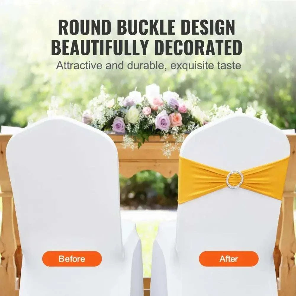 Stretch Spandex Chair Sashes with Buckle, 50 PCS Golden Yellow-United States