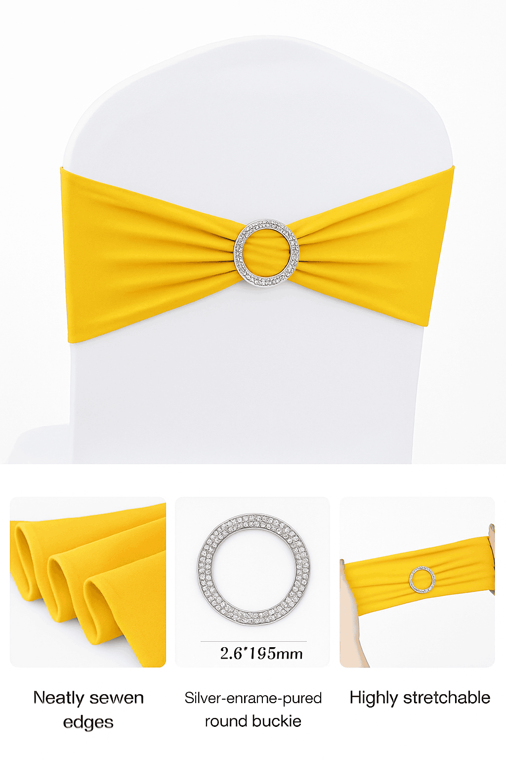 Stretch Spandex Chair Sashes with Buckle, 50 PCS Golden Yellow-United States