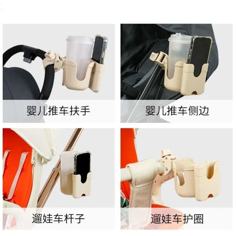 Stroller Cup and Phone Holder for Prams with Anti-Slip Design-Beige