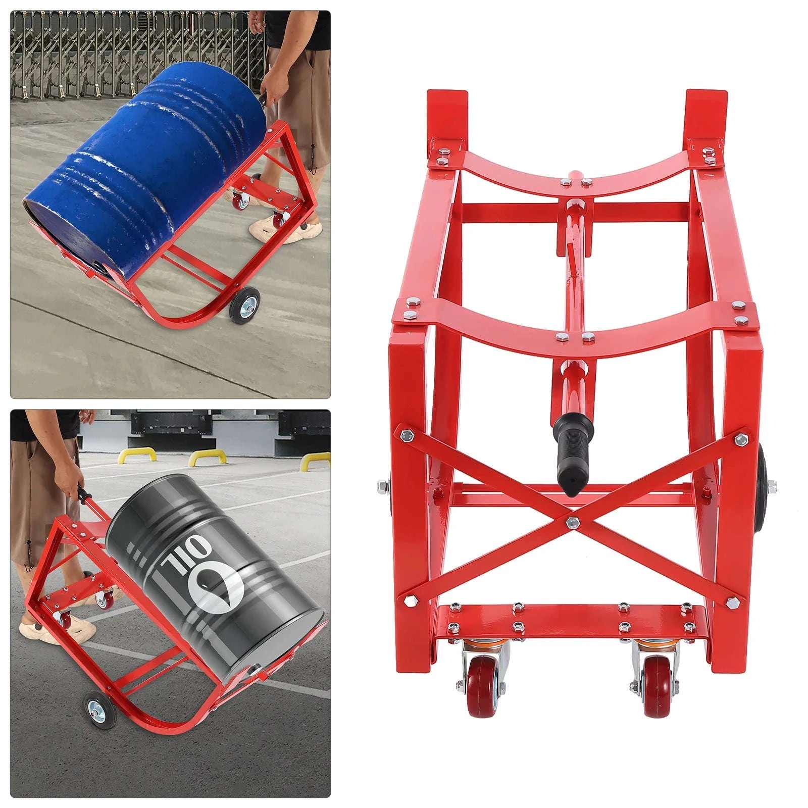 Sturdy Red Steel 55 Gallon Drum Dolly Cart 600 lbs-United States / Red