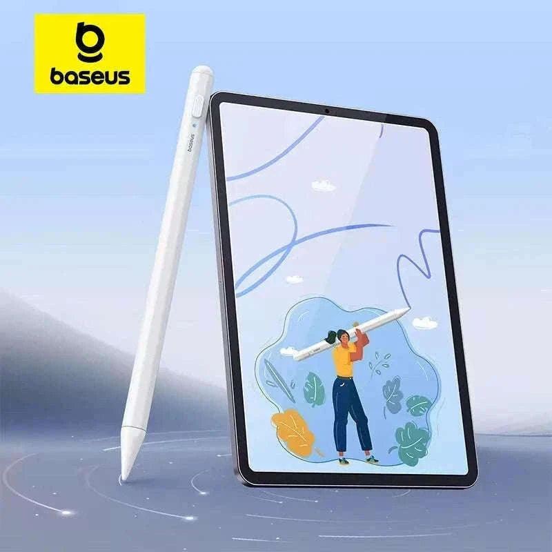 Stylus Pen for iPad with Palm Rejection, LED & Magnetic Design-WHITE