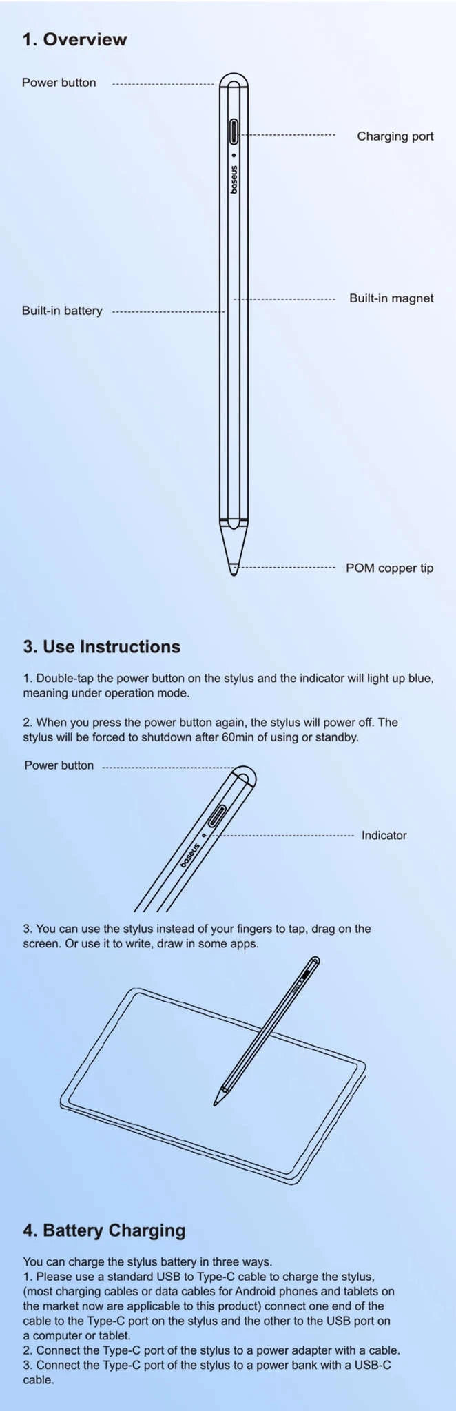 Stylus Pen for iPad with Palm Rejection, LED & Magnetic Design-WHITE