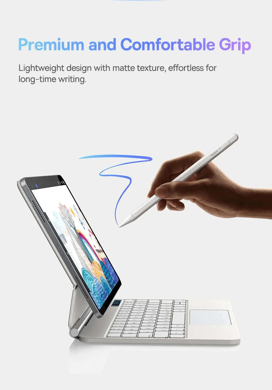 Stylus Pen for iPad with Palm Rejection, LED & Magnetic Design-WHITE