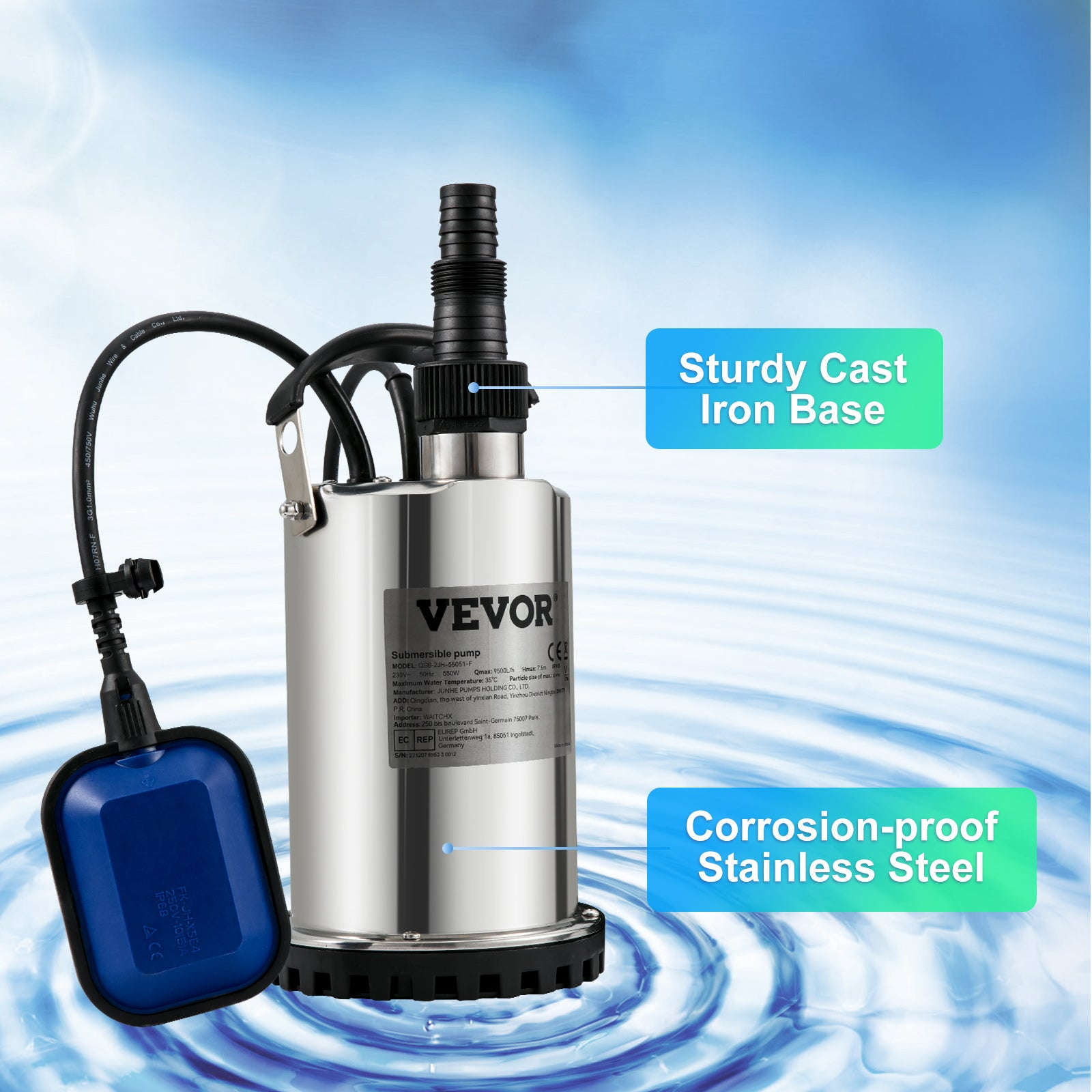 Submersible Sewage Pump for Water Drainage-550W 0.75HP / EU / spain