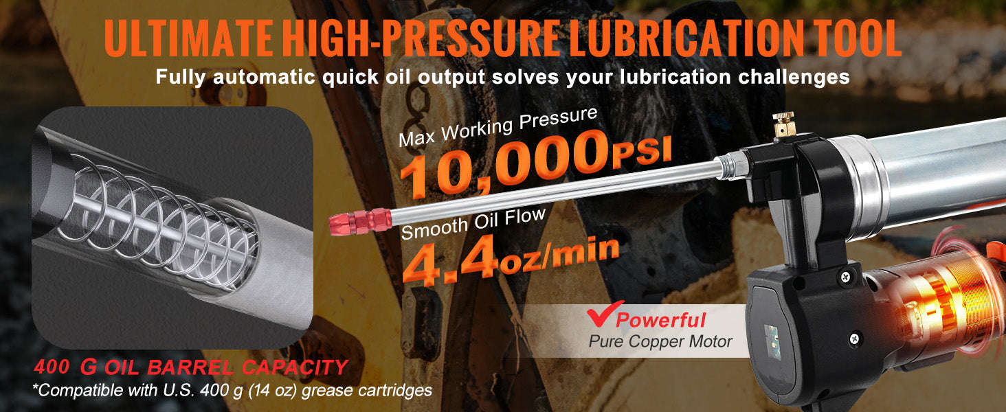 SucceBuy 10000PSI 20-Volt Cordless Electric Grease Gun Kit Battery Powered with Two Batteries Carrying Case Charger Included-10000PSI / United States