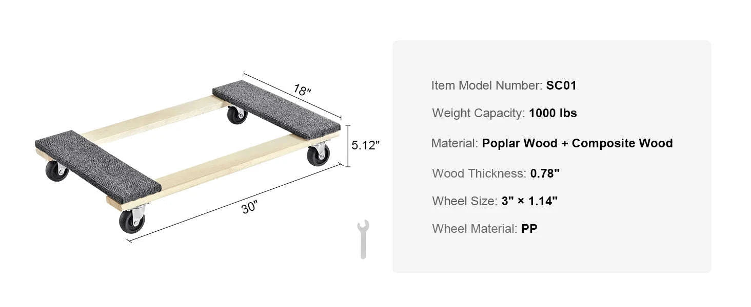 SucceBuy 1000lbs Furniture Moving Pallet Trolley Industrial Machinery Mover with PP Swivel Casters for Transporting Cargo Fridge-1PC / United States
