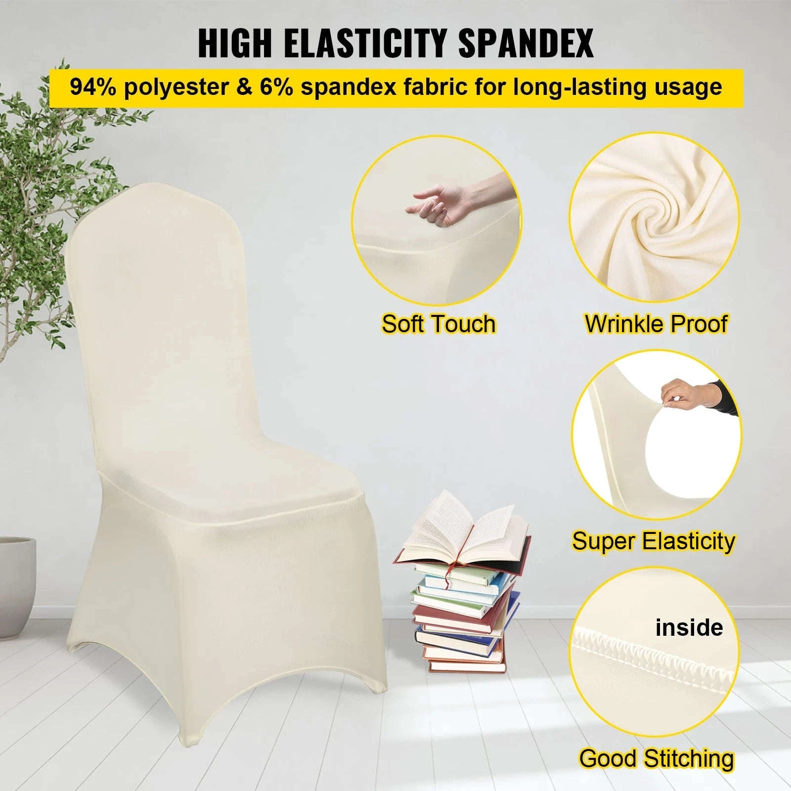 SucceBuy 100Pcs Wedding Chair Covers Stretch Polyester Spandex Slipcover Folding Flat Front Chair Covers for Hotel Dining Party-Ivory 100pcs / france