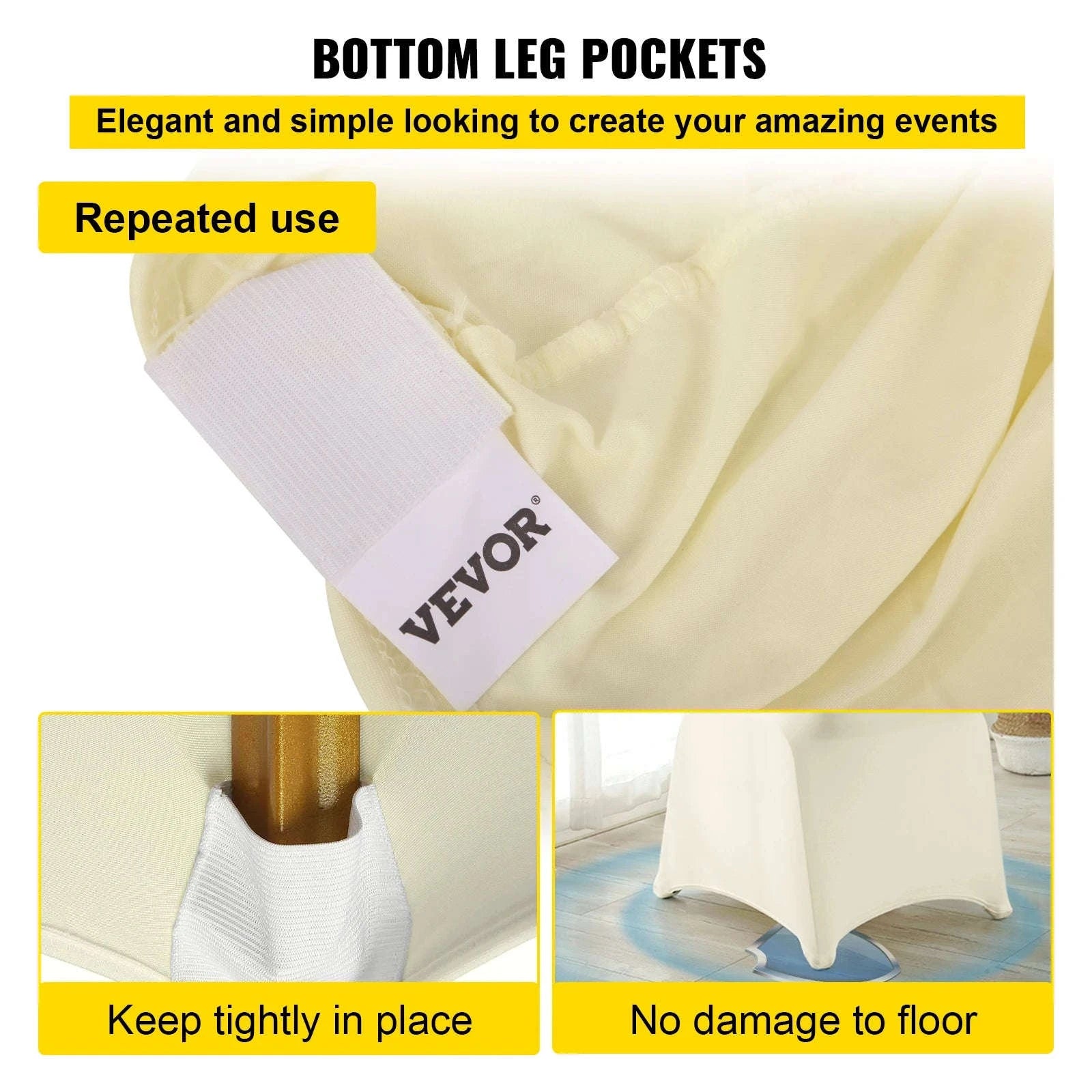SucceBuy 100Pcs Wedding Chair Covers Stretch Polyester Spandex Slipcover Folding Flat Front Chair Covers for Hotel Dining Party-Ivory 100pcs / france